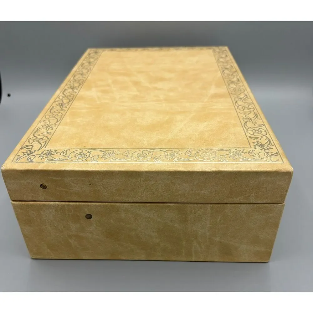 Vintage 1960s Mid-Century Old Hollywood Look Jewelry Box Beige and Gold